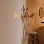 Small lantern shaped lamp shade in beige woven bamboo