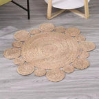 Small round jute rug with braided circle edge