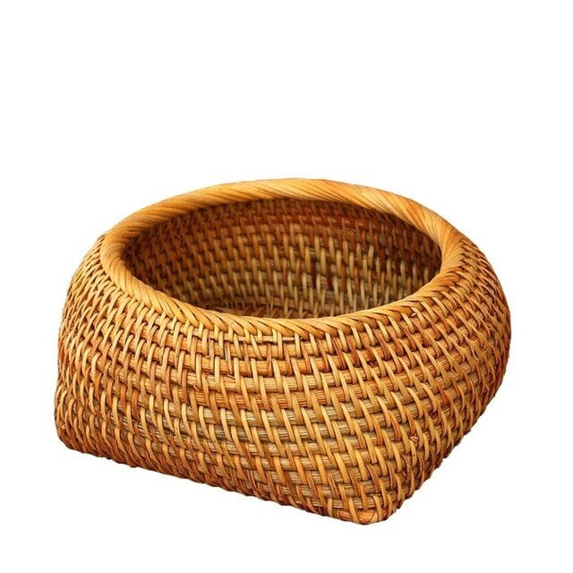 Small round hand woven rattan box with openwork sides