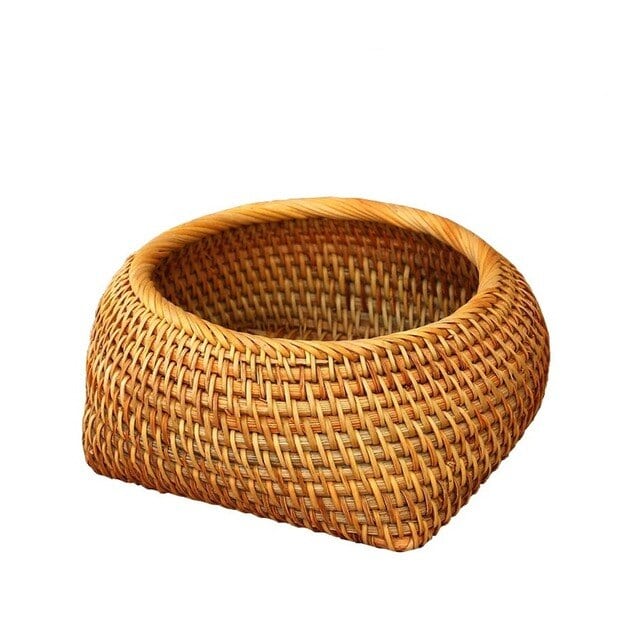 Small round hand woven rattan box with openwork sides