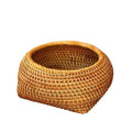 Small round hand woven rattan box with openwork sides