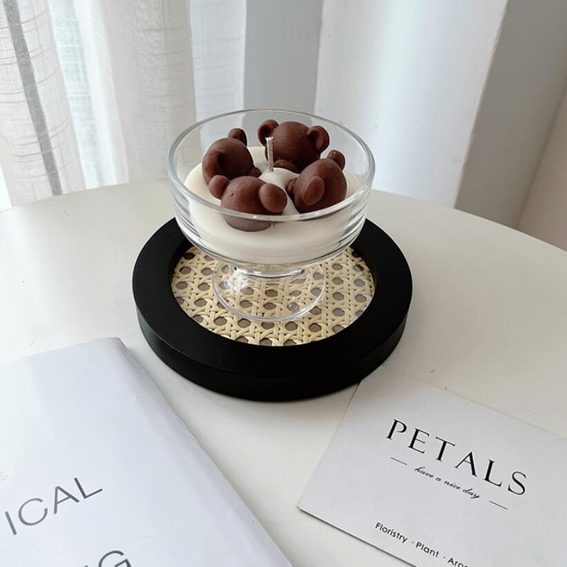 Small round handwoven rattan tray with raised rim