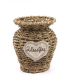 Small round seagrass vase with a heart I Love You label