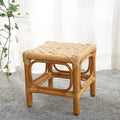 Small square hand woven wicker stool in a Scandinavian style