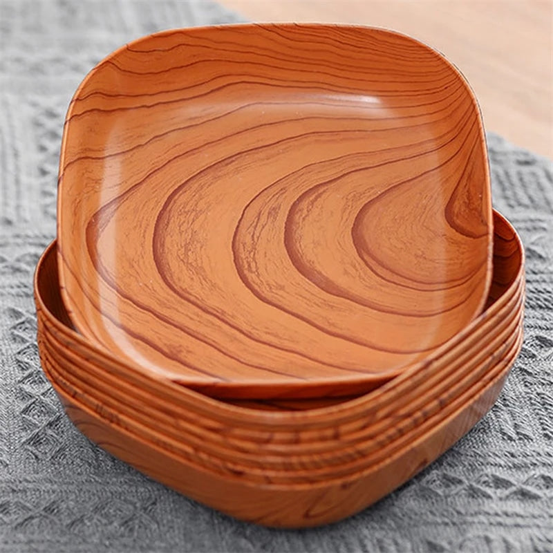 Small square plate with a warm wood grain and rounded corners