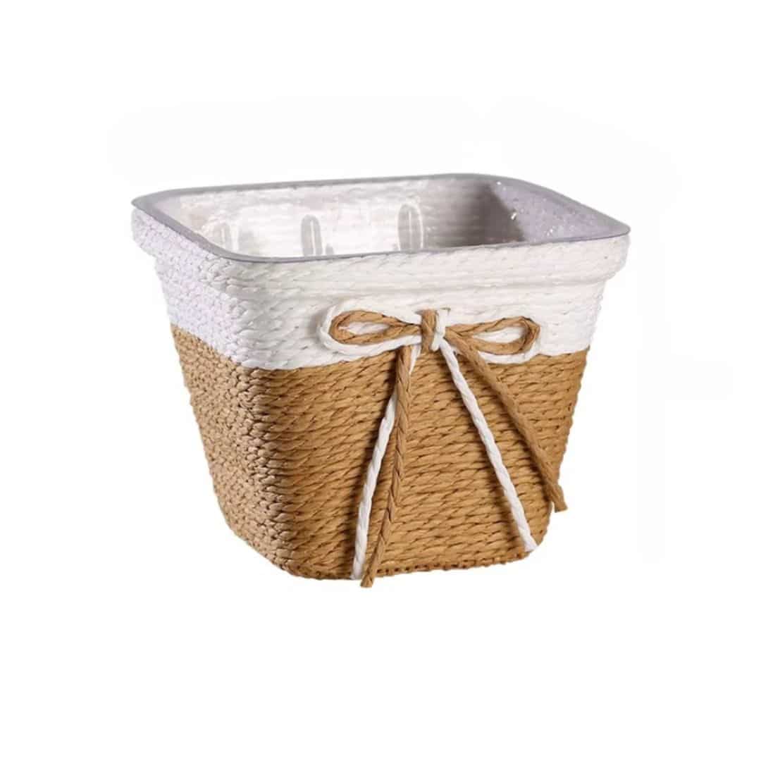 Small square hand woven natural rattan planter