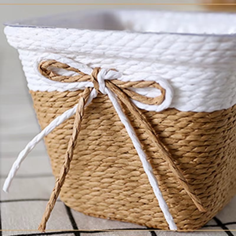 Small square hand woven natural rattan planter