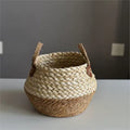 Small two tone woven belly basket with handles