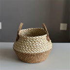 Small two tone woven belly basket with handles
