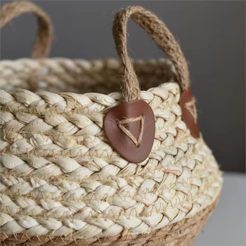 Small two tone woven belly basket with handles