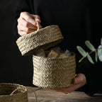 Small hand woven rattan box with a fitted lid