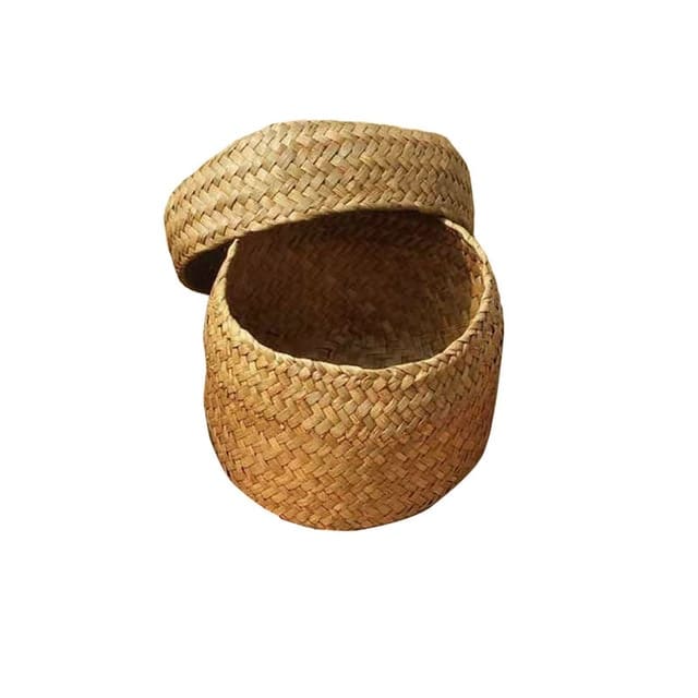 Small hand woven rattan box with a fitted lid