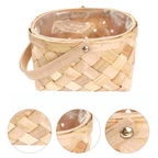 Small woven wood strip basket with wooden handle