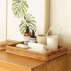 Square handwoven rattan tray with crisp corners