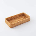 Square handwoven rattan tray with crisp corners