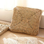 Square cushion tightly hand woven in dark rattan