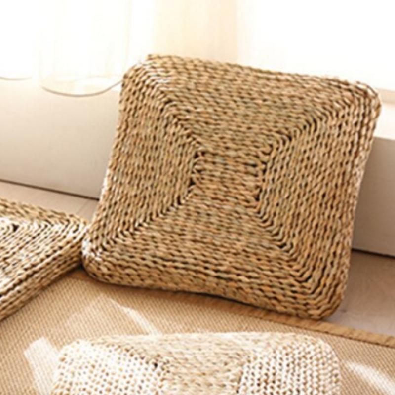 Square cushion tightly hand woven in dark rattan