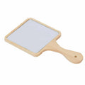 Square hand mirror with light wood frame and handle