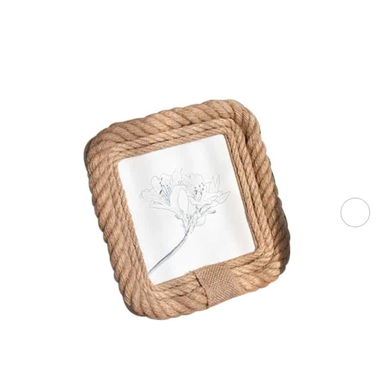 Square picture frame wrapped in natural hemp rope