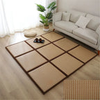 Square woven rattan floor mats with brown borders
