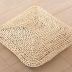 Square cushion tightly hand woven in light rattan