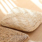Square cushion tightly hand woven in light rattan