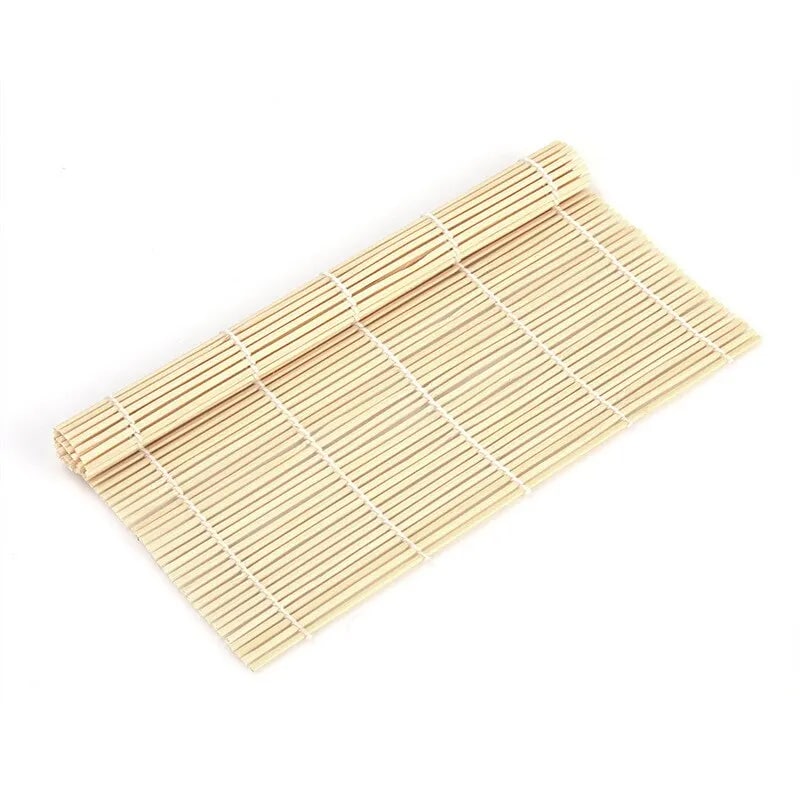 Small square rollable bamboo slat mat with a non slip surface