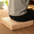 Low square hand woven rattan floor pouf