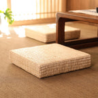 Low square hand woven rattan floor pouf