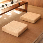 Low square hand woven rattan floor pouf