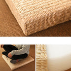 Low square hand woven rattan floor pouf