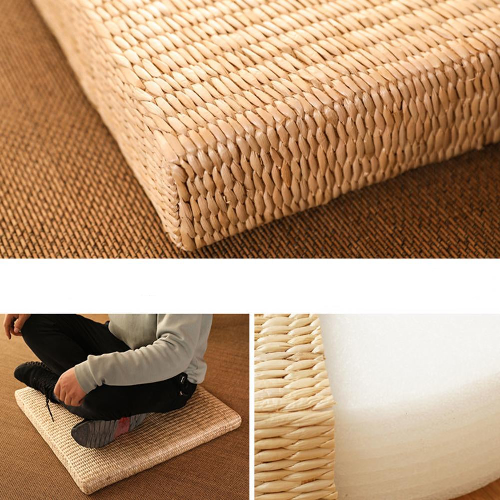 Low square hand woven rattan floor pouf