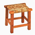 Square hand woven wicker stool on a solid wood frame