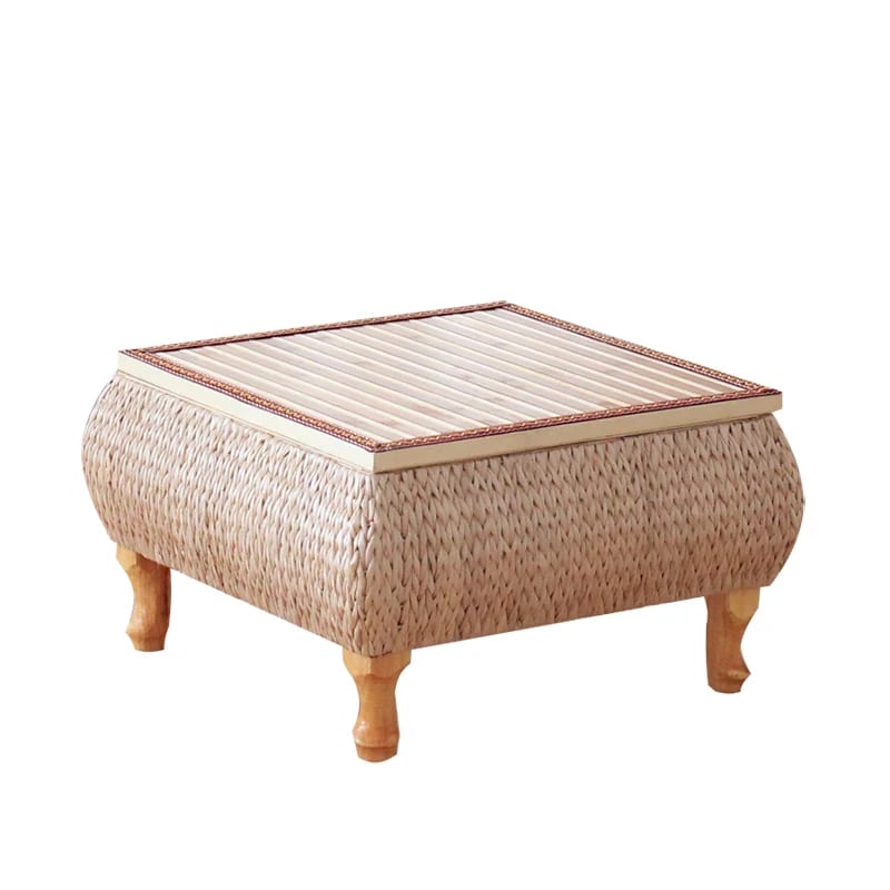 Square hand woven wicker coffee table with a lift up top and storage inside