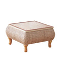 Square hand woven wicker coffee table with a lift up top and storage inside