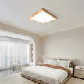 Slim square flush mount LED ceiling light with a wood frame