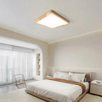 Slim square flush mount LED ceiling light with a wood frame