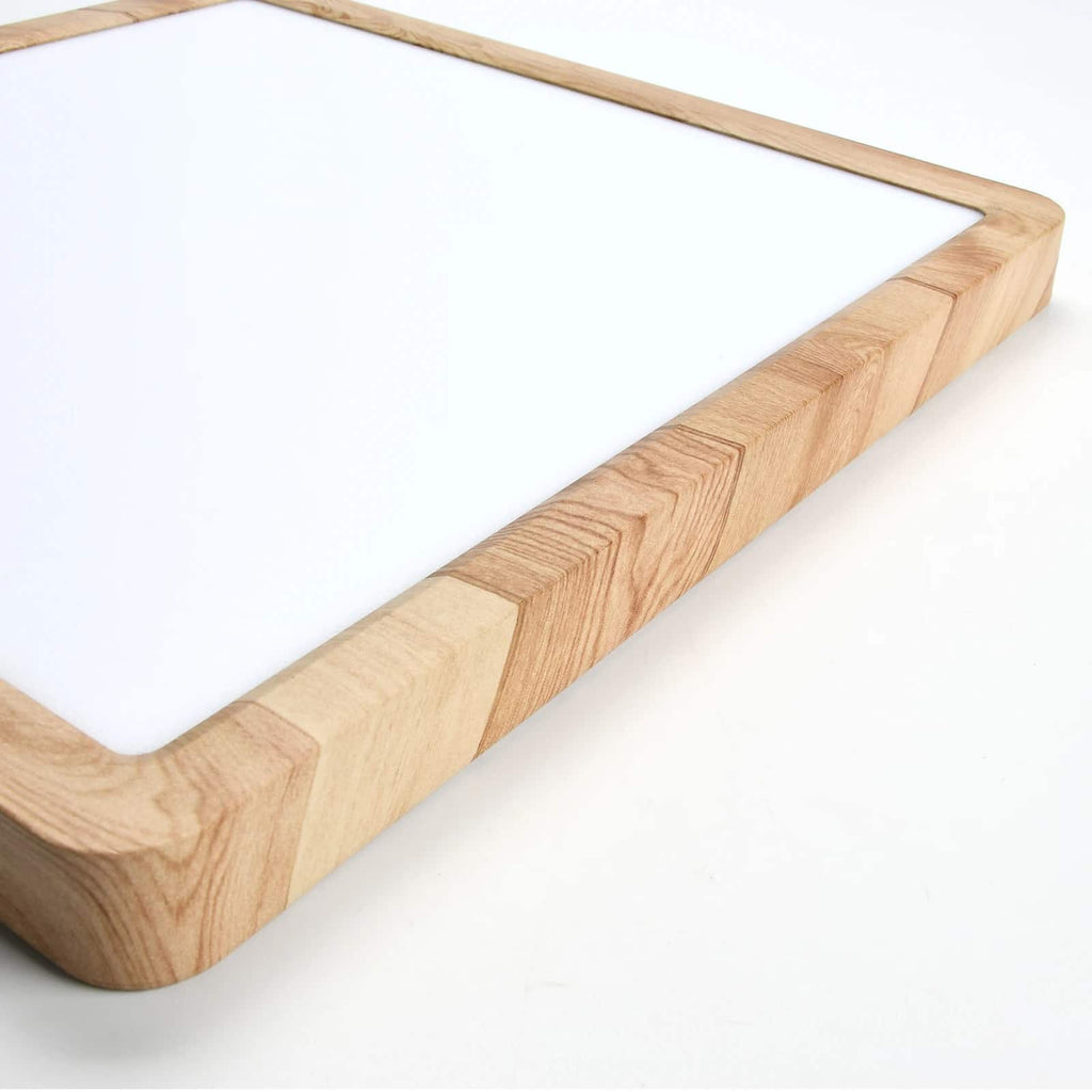 Slim square flush mount LED ceiling light with a wood frame