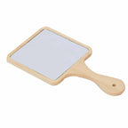 Square hand mirror with light wood frame and handle