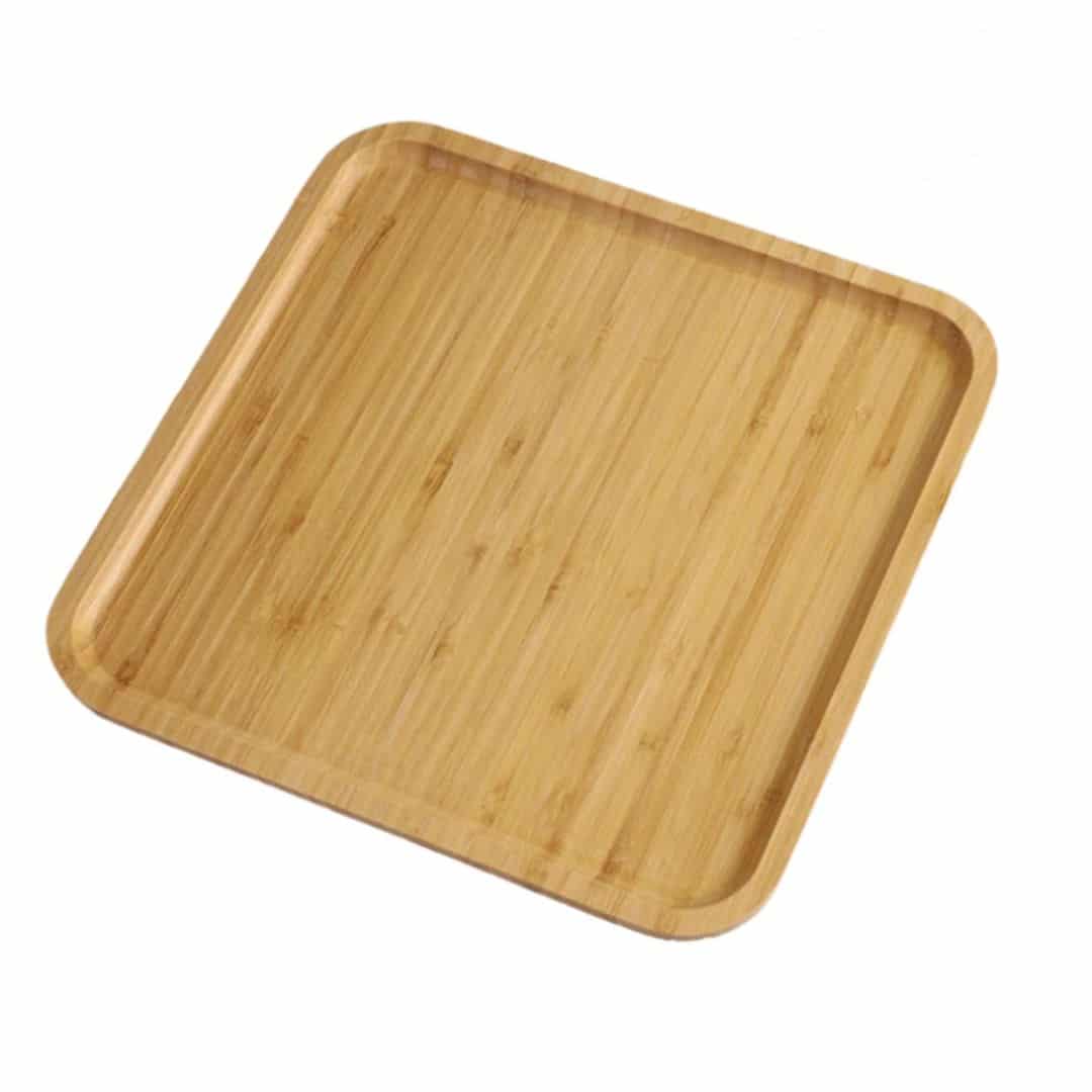 Square handwoven bamboo platter with raised edges