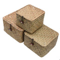 Square hand woven rattan box with a fitted lid