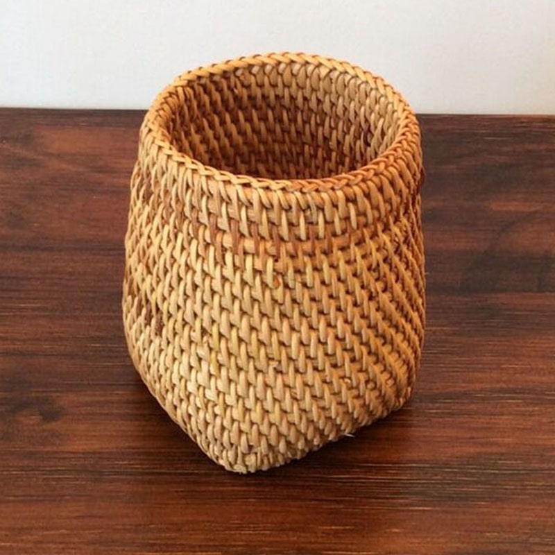Square hand woven natural rattan utensil holder