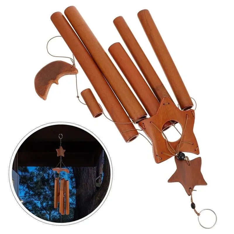 Star shaped bamboo wind chime with hanging bamboo tubes