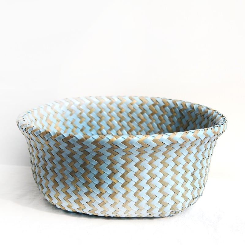 Striped woven belly baskets in white and blue