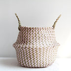 Striped woven belly baskets in white and blue