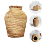 Round handwoven rattan vase with fine accent stripes