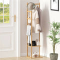 Slim vertical freestanding coat stand in natural beige bamboo