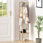 Slim vertical freestanding coat stand in natural beige bamboo