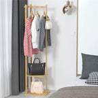 Slim vertical freestanding coat stand in natural beige bamboo
