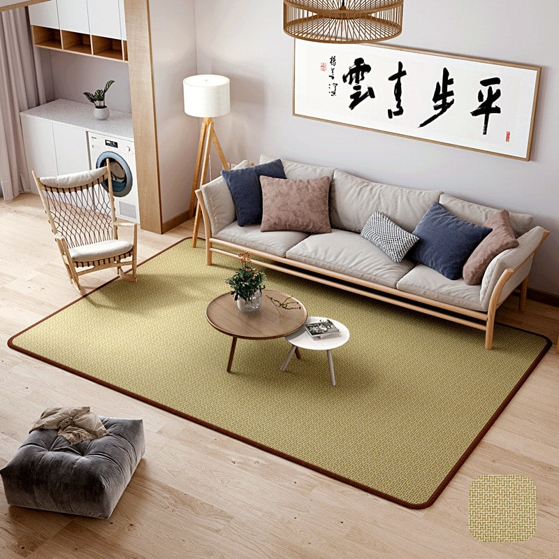 Green tatami mat with a brown border in a living room